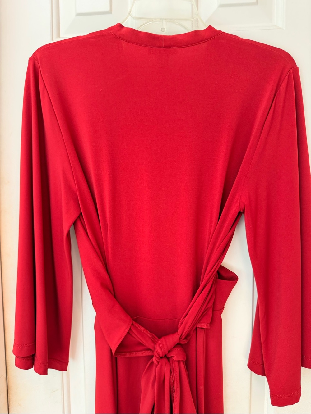 Mixit Red V-Neck Midi Flared Soft Knit Dress with Wrap Tie Belt, Sz 6 - Picture 10 of 14